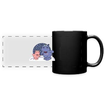 zwei nilpferde im schnee mit herzen - Panorama-Tasse farbig - Schwarz - Vorne