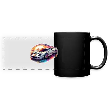 Oldtimer Sonnenuntergang - Panorama-Tasse farbig - Schwarz - Vorne