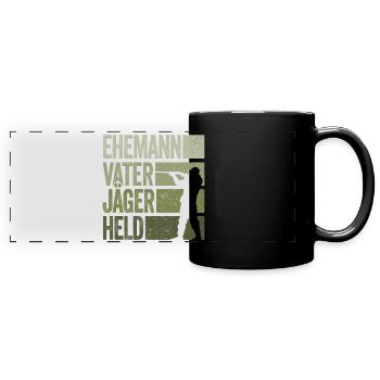 Ehemann Vater Jäger Held Rotwild Jagd Jagen Lustig - Panorama-Tasse farbig - Schwarz - Vorne