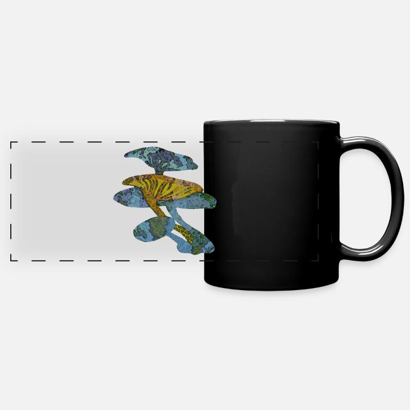 Blue mushrooms - Full Colour Panoramic Mug - black