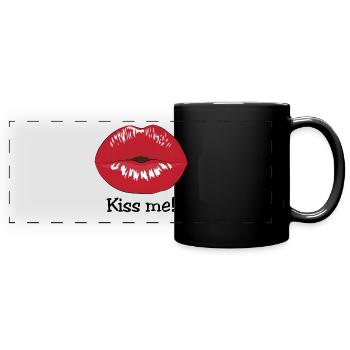 küss mich - Panorama-Tasse farbig - Schwarz - Vorne