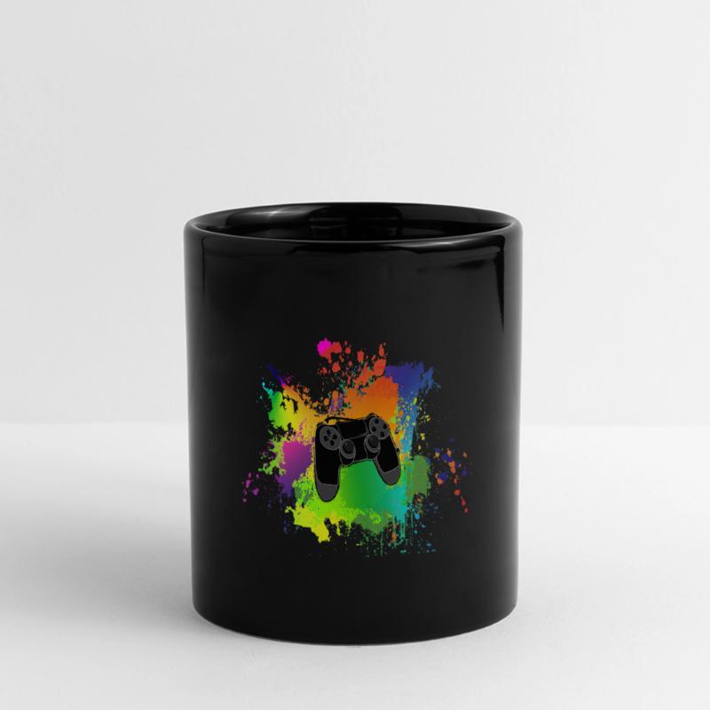 Controller Farbklecks Bunt Gaming Geschenk Idee Panorama-Tasse farbig
