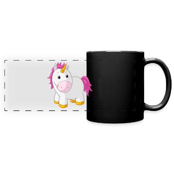 Licorne rose dessin animé heureux - Mug panoramique uni - noir - Devant