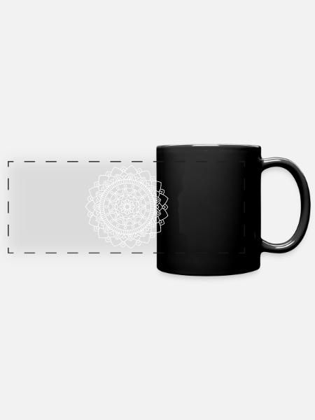 Mandala No. 4 - weiß/white - Panorama-Tasse farbig - Schwarz