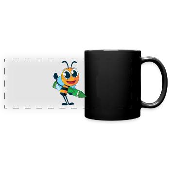 Bee with crayon - Full Colour Panoramic Mug - black - Front