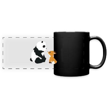 Panda und Fuchs - Panorama-Tasse farbig - Schwarz - Vorne