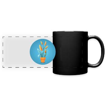 Plant in a clay pot - Full Colour Panoramic Mug - black - Front