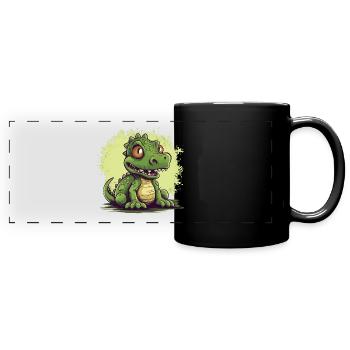 Cute dino in green, cute dinosaur motif - Full Colour Panoramic Mug - black - Front