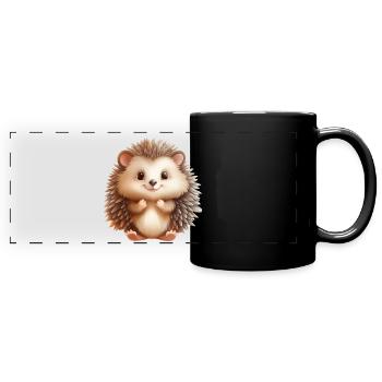Süsser sitzender Igel - Panorama-Tasse farbig - Schwarz - Vorne