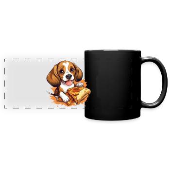 Beagle amateur de pizza : irrésistiblement sucré - Mug panoramique uni - noir - Devant