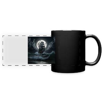Piratenschiff bei Vollmond - Panorama-Tasse farbig - Schwarz - Vorne