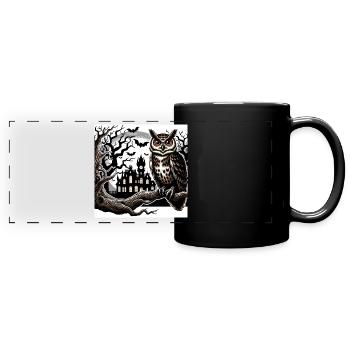 Eule Halloween und Geisterschloss - Panorama-Tasse farbig - Schwarz - Vorne