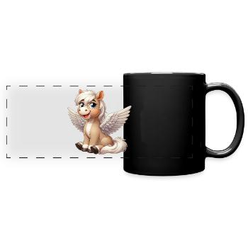 Cute Horse Angel Cartoon with Wings - Full Colour Panoramic Mug - black - Front