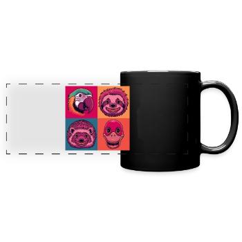 Pop Art Halloween Animaux Sourire Hérisson Perroquet Canard - Mug panoramique uni - noir - Devant