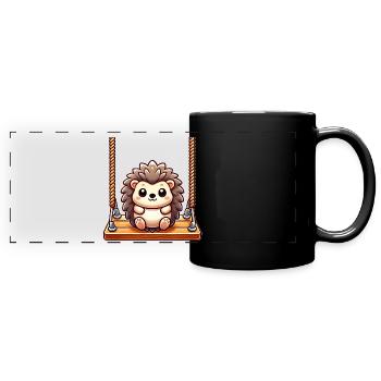 Igel schaukelt Spielplatz Cartoon süß - Panorama-Tasse farbig - Schwarz - Vorne