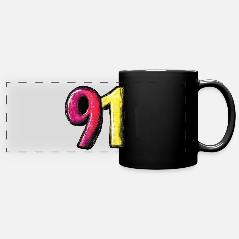 91 Zahl Comic - Panorama-Tasse farbig - Schwarz
