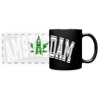 Design d’Amsterdam avec feuille de cannabis - Mug panoramique uni - noir - Devant