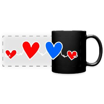 Family Love 2 Children Parents 2 Daughters Hearts - Full Colour Panoramic Mug - black - Front