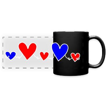 Family 3 Children Parents 1 Son 2 Daughters Heart - Full Colour Panoramic Mug - black - Front
