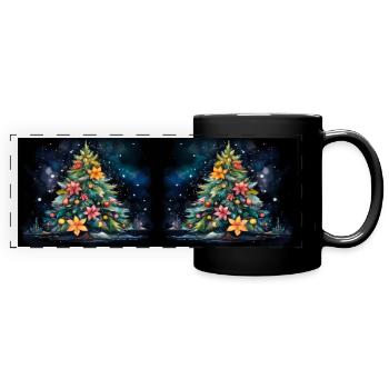 Christbaum-Tassen. Fichten, verzierte Kiefern. - Panorama-Tasse farbig - Schwarz - Vorne