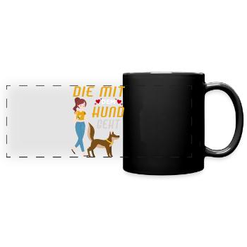 Die Mit dem Hund Geht | Hundehalterin Frauchen - Panorama-Tasse farbig - Schwarz - Vorne