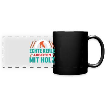 Lustiger Schreiner Zimmermann Tischler Holzfäller - Panorama-Tasse farbig - Schwarz - Vorne