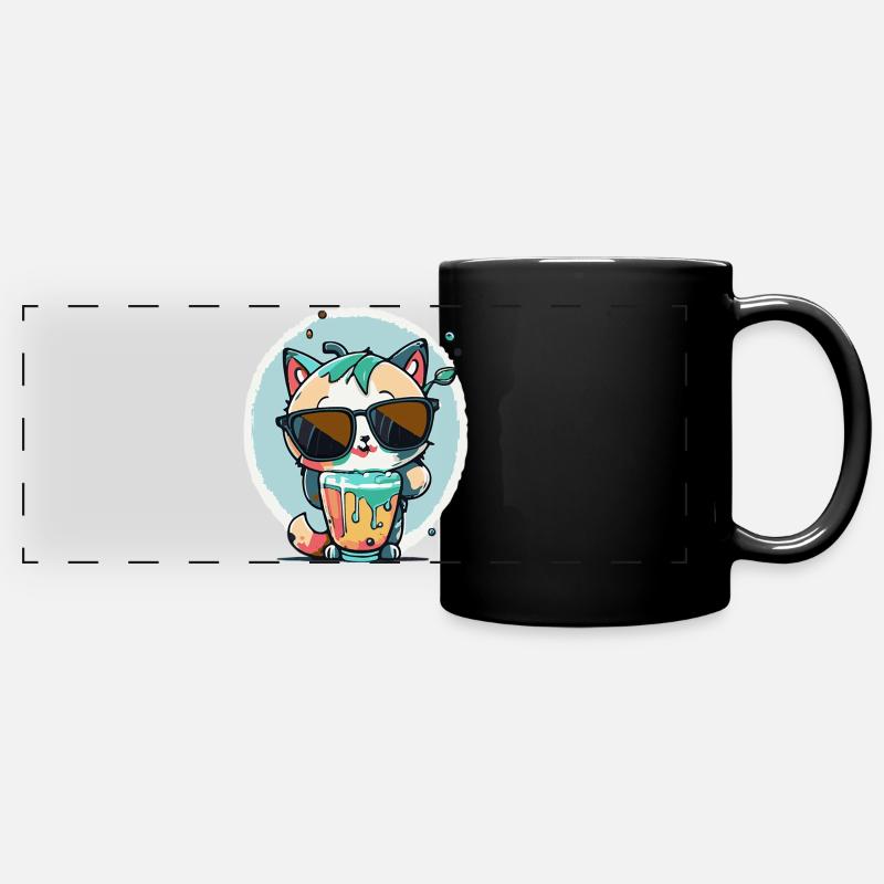 Chat cool avec des lunettes de soleil - Mug panoramique uni - noir
