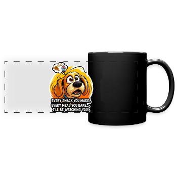 Chien câlin avec des pensées de collation - Mug panoramique uni - noir - Devant