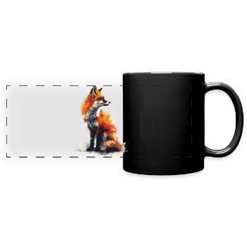 Geometrischer Fuchs Aquarell - Panorama-Tasse farbig - Schwarz - Vorne