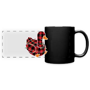 Humor Goose Christmas Plaid Red Plaid - Full Colour Panoramic Mug - black - Front