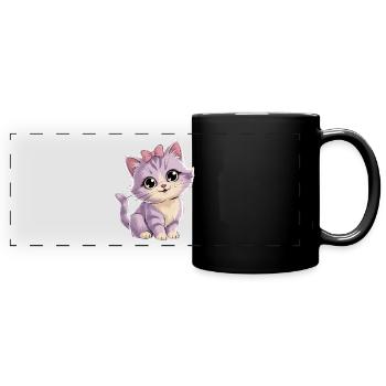Chaton avec arc - personnalisable - Mug panoramique uni - noir - Devant