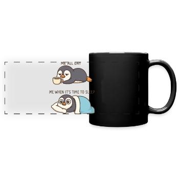 Lustiger Cartoon Pinguin Kaffeeliebhaber  - Panorama-Tasse farbig - Schwarz - Vorne