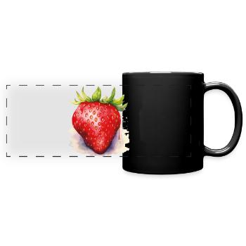 Watercolor Strawberry - Full Colour Panoramic Mug - black - Front
