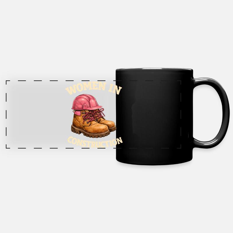 Women in Construction Work Boots and Construction Helmet - Full Colour Panoramic Mug - black
