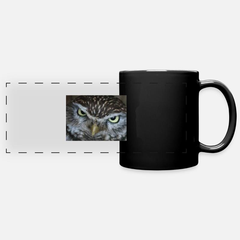 Face of an owl - Full Colour Panoramic Mug - black