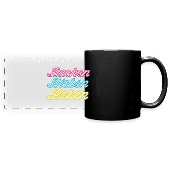 Lachen Lieben Leben - Panorama-Tasse farbig - Schwarz - Vorne