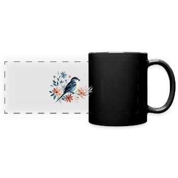 Little Bird with Flowers - Full Colour Panoramic Mug - black - Front