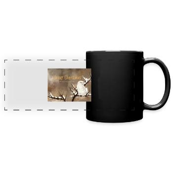 Fröhliche Weihnachten Schneeeule Winterszenerie - Panorama-Tasse farbig - Schwarz - Vorne