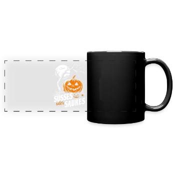 Halloween Kürbis - Süßes oder Saures - Panorama-Tasse farbig - Schwarz - Vorne