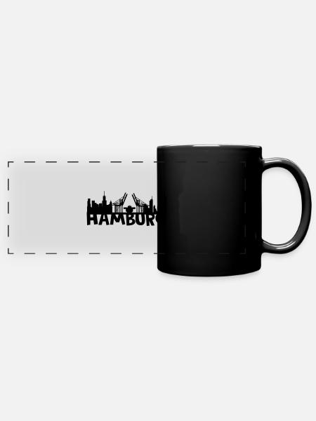 Hamburg Skyline - Panorama-Tasse farbig - Schwarz