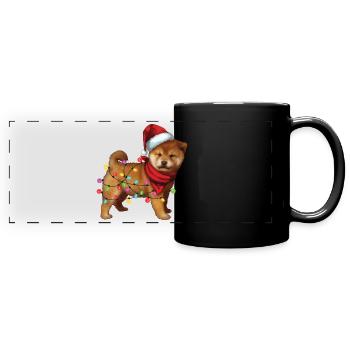 Mignon Shiba Inu Chien Père Noël Lover Cadeaux de Noël - Mug panoramique uni - noir - Devant