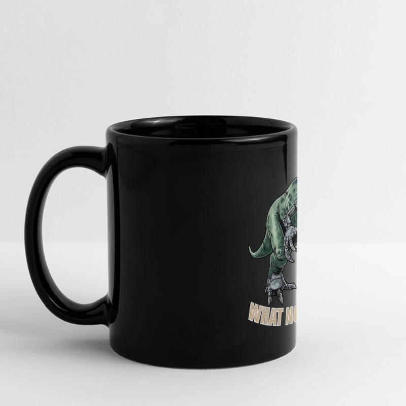 T-Rex mit Prothesen. What now...? Funny Rex Panorama-Tasse farbig