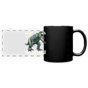 Retro Now I Am Unstoppable Funny T-Rex Gift - Full Colour Panoramic Mug - black - Front
