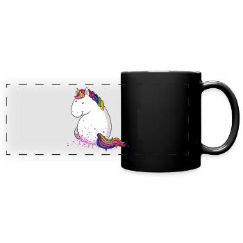 Konfetti Einhorn Comic - Panorama-Tasse farbig - Schwarz - Vorne