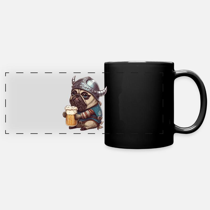 Pug in Viking mode - Full Colour Panoramic Mug - black