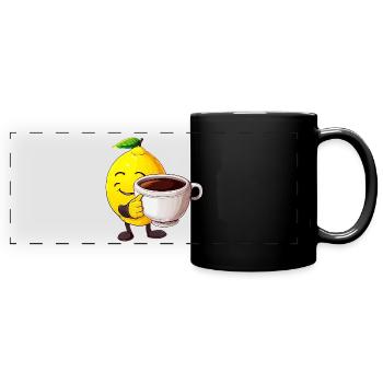 Zitrus-Kaffeezeit: Kawaii Zitrone genießt den - Panorama-Tasse farbig - Schwarz - Vorne