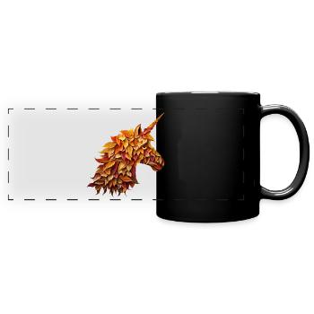 Herbstliches Einhorn zwischen bunten Blättern - Panorama-Tasse farbig - Schwarz - Vorne