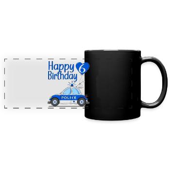 Joyeux anniversaire 6 Police - Mug panoramique uni - noir - Devant