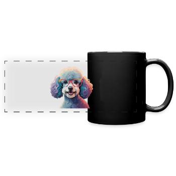 Poodle Dog with Glasses Cool Colorful - Full Colour Panoramic Mug - black - Front