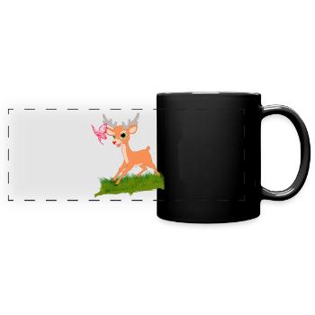 Bambi am spielen mit einem Schmetterling Geschenk - Panorama-Tasse farbig - Schwarz - Vorne